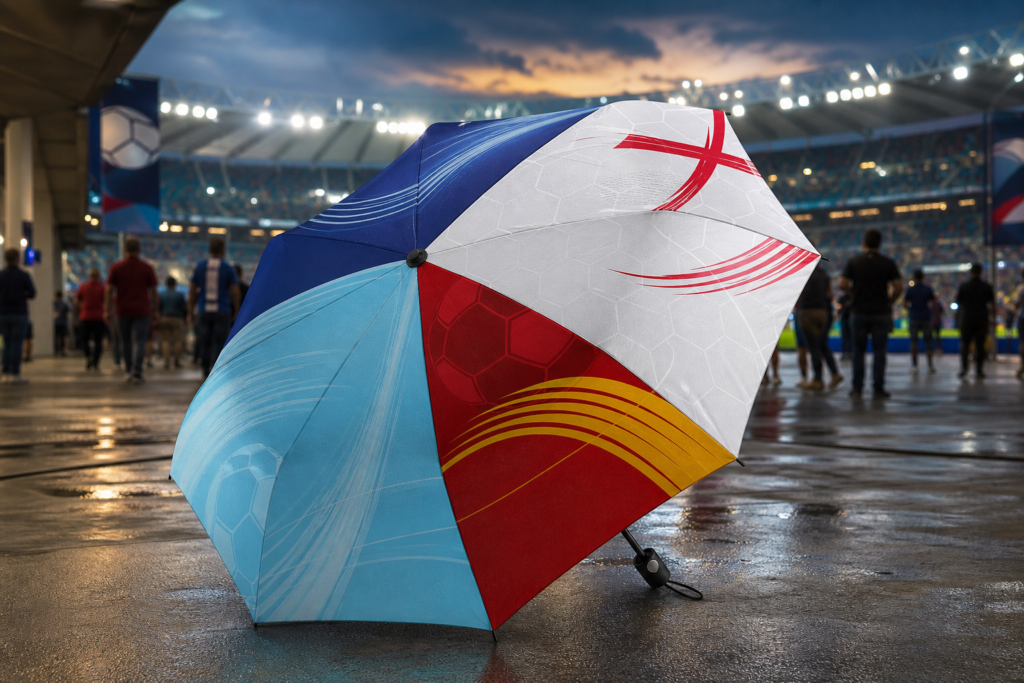 Custom folding umbrella concept inspired by the 2026 football semifinalists