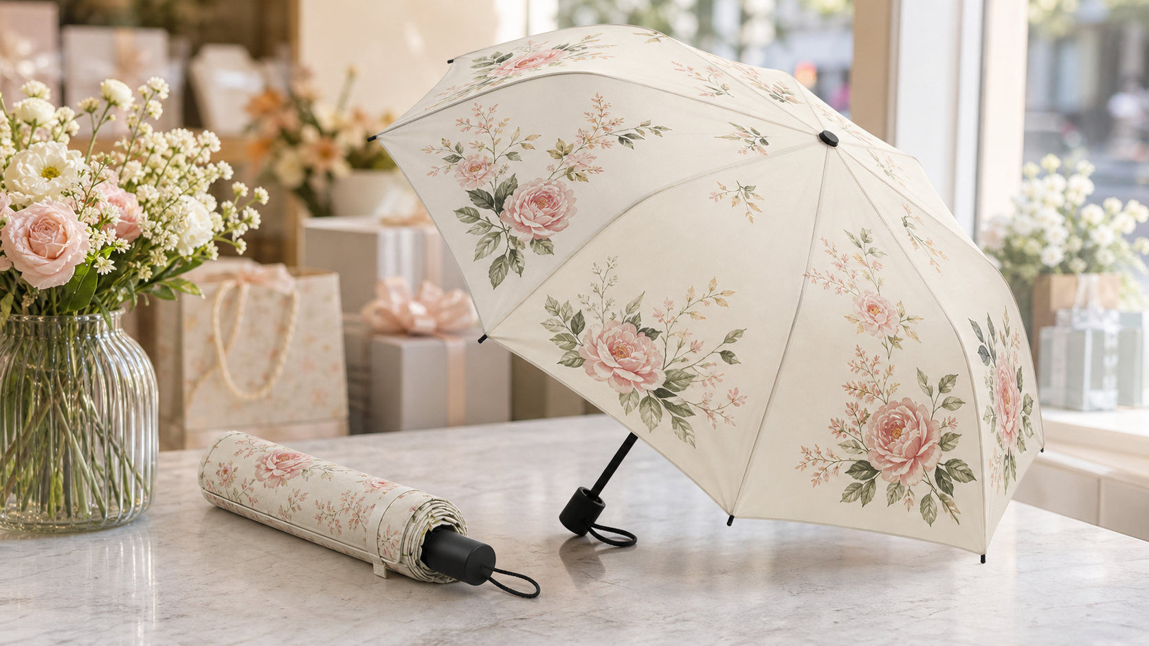 Floral Folding Umbrellas for Boutique Gifts and Spring Campaigns